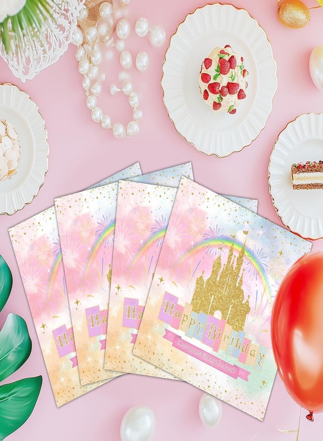Lecheme Princess Birthday Napkins 100-Pcs Disposable Colorful Rainbow Gold Castle Paper Napkins for Girls Party Luncheon Dinner Princess Birthday Party Decorations - Image 4